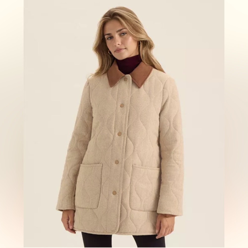 Ellen Tracy Tan Quilted Barn jacket corduroy Contrast Collar and cuffs size M